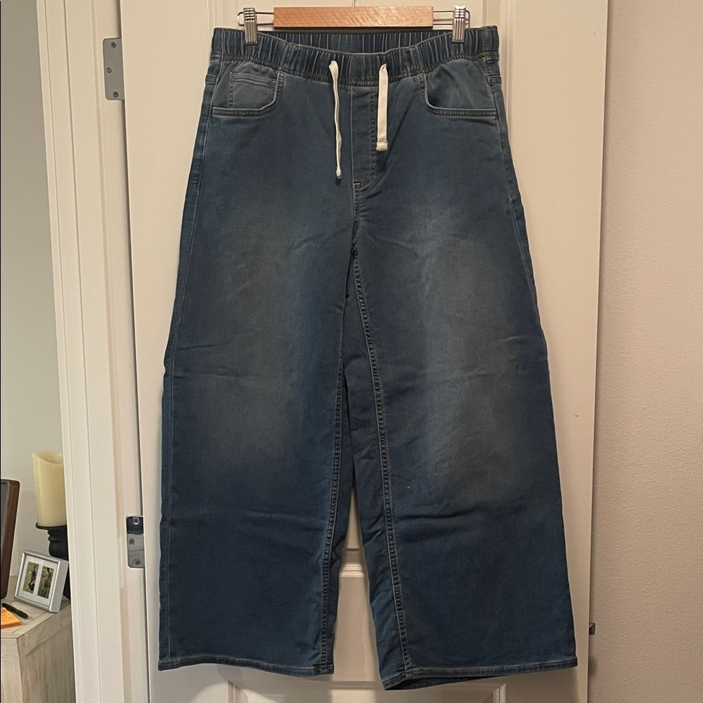 GAP Mid Rise UltraSoft Pleated Easy Baggy Jeans Medium Indigo Petite M